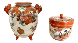 Vintage Chinoiserie Imari Vase and Covered Box Set / 2