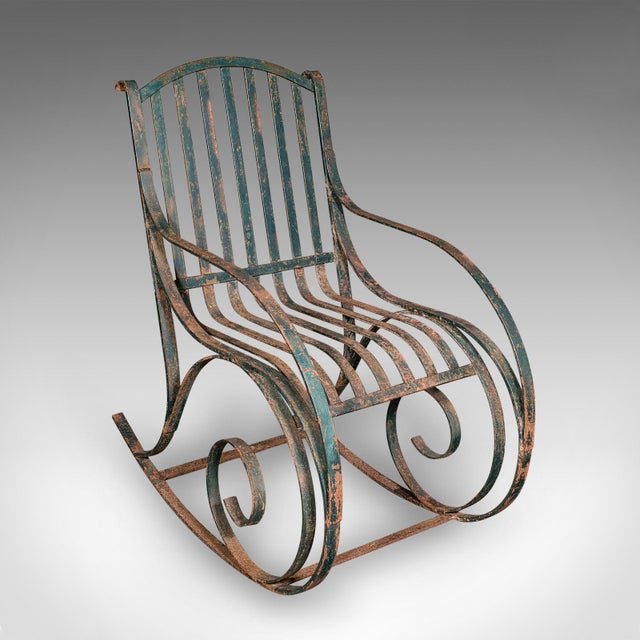 Forest Green Antique Garden Lounger Set, English, Outdoor, Rocker, Steamer Chair, Edwardian For Sale - Image 8 of 12