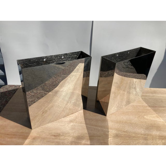 1980s Blue Stainless Steel Sconce Wall Lamps - A Pair For Sale In Miami - Image 6 of 13