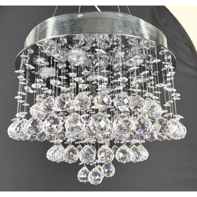 2000 - 2009 Modern Round Galaxy Chrome and Hanging Crystal Chandelier or Flush Mount Fixture For Sale - Image 5 of 12