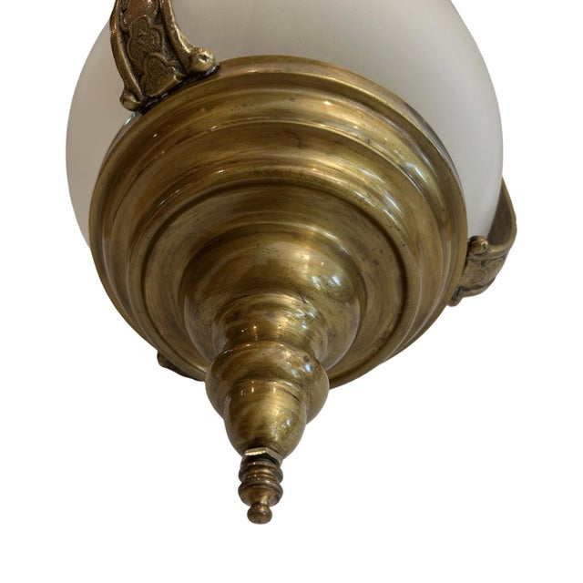 1940s Vintage Victorian Frosted Glass/Brass Flush Mount Ceiling Light For Sale - Image 5 of 6