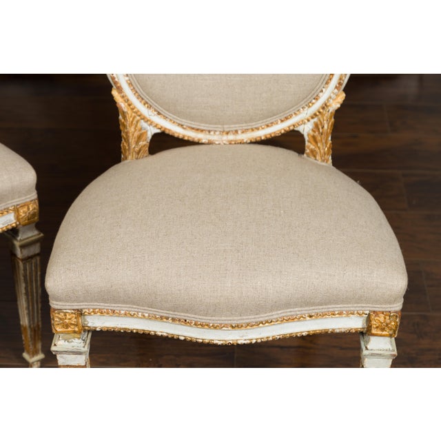 Pair of Italian Neoclassical Painted and Carved Side Chairs with Shield Backs For Sale - Image 4 of 12