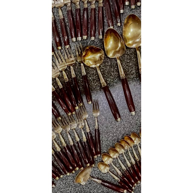 Mid-Century Modern Vintage Siam Thai Flatware and Cutlery Set | Brass + Rosewood For Sale - Image 3 of 11