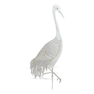 Hand‑Painted Oriental Crane Mural Panel, Neutral Tone Wall Art For Sale