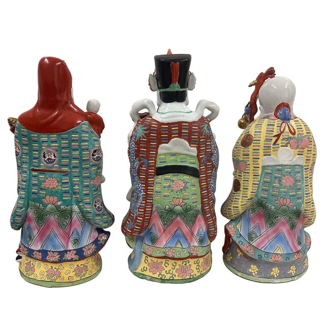 Huge Set of 3 Vintage Chinese Fu Lu Shou Feng Shui Trio Gods Figurines Statues For Sale - Image 16 of 16