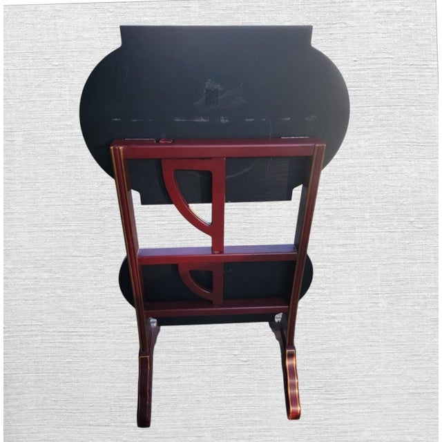 1980s Vintage Chinoiserie Red Bird Painted Double Shelf Folding Side Table For Sale - Image 5 of 12