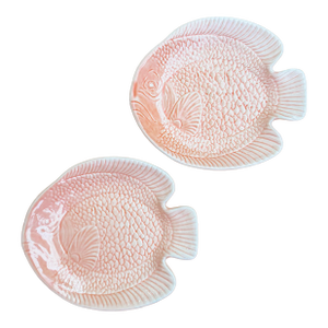 Vintage Pair of Peach Glazed Fish Plates Trinket Dishes