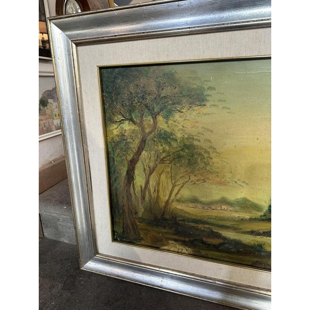 Lake Landscape with Farmhouses, 1950s, Oil on Canvas, Framed For Sale - Image 3 of 8