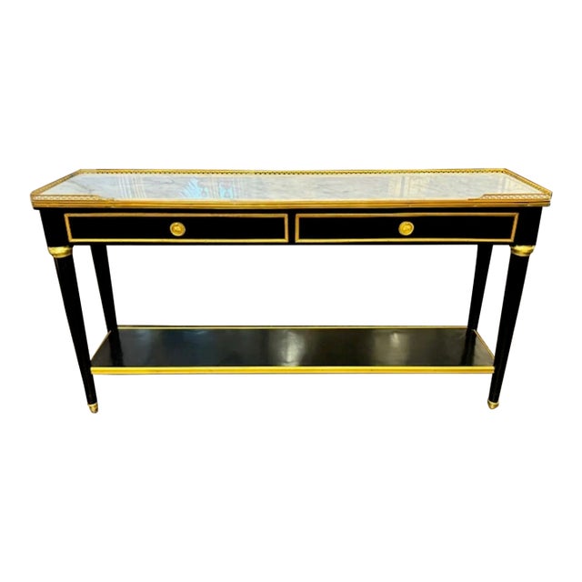Modern French Louis XVI Style Black Lacquered Console For Sale