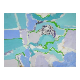 Vintage Mid 20th Century Abstract Blue Lavender Painting For Sale