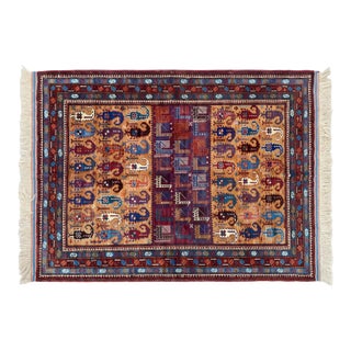 Camel & Plum Kazak Boteh Wool Rug 5x7 For Sale