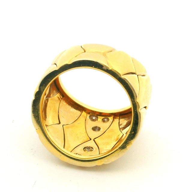 1980s Italian 18k Gold and Diamond Wide Band Ring, Size 6 For Sale - Image 9 of 12