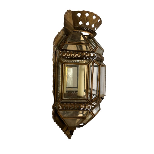 Boho Chic Vintage Metal and Mirrored Wall Candle Sconce For Sale - Image 3 of 8