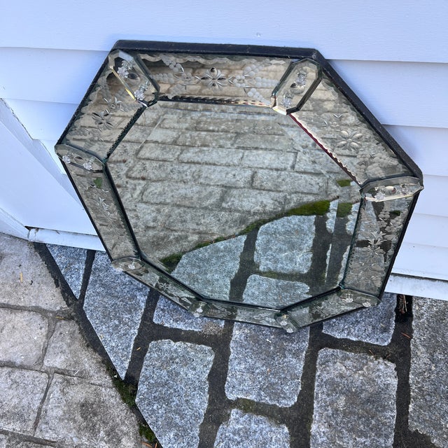 Antique Venetian-Style Etched Glass Octagonal Wall Mirror For Sale In Boston - Image 6 of 9