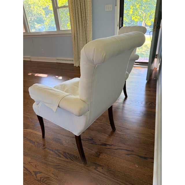 Victorian Hollywood Roll Arm Tufted Chairs (Pair) For Sale - Image 3 of 9