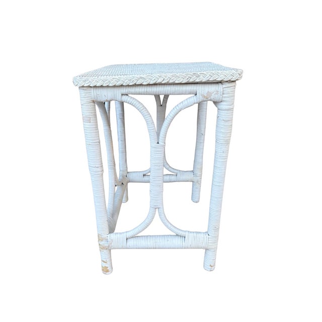 Vintage Bamboo Rattan End Table Nightstand Retro Table Boho Mid Century White For Sale In Dallas - Image 6 of 7
