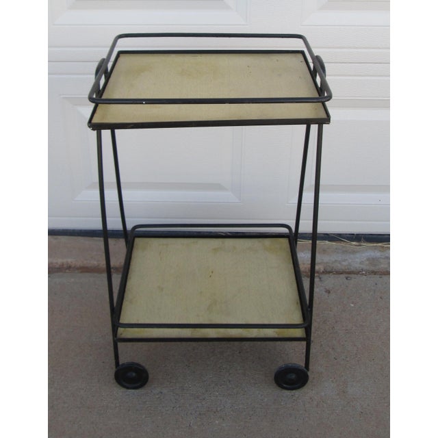 Mid 20th Century Iron 2 Tier Rolling Bar Cart Mathieu Matégot Style For Sale - Image 6 of 18