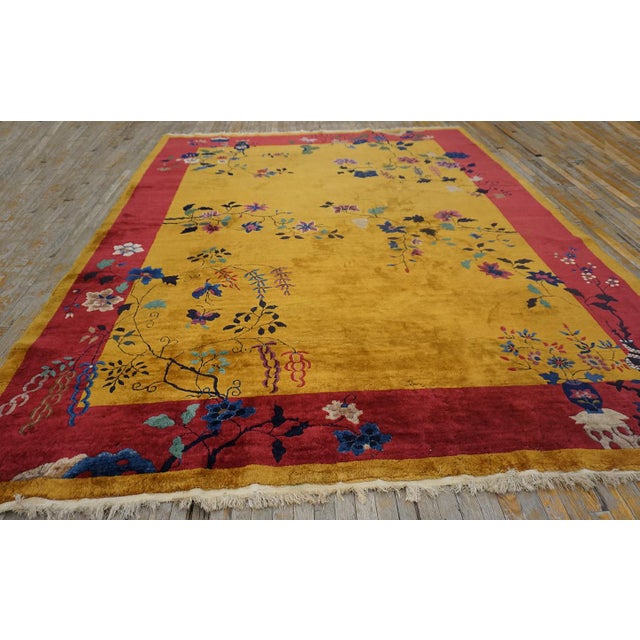 1920s Chinese Art Deco Carpet ( 9' x 11'6" x 274 x 351 ) 1920s Wool Room Size Chinese - Art Deco Yellow Rectangle Knotted...