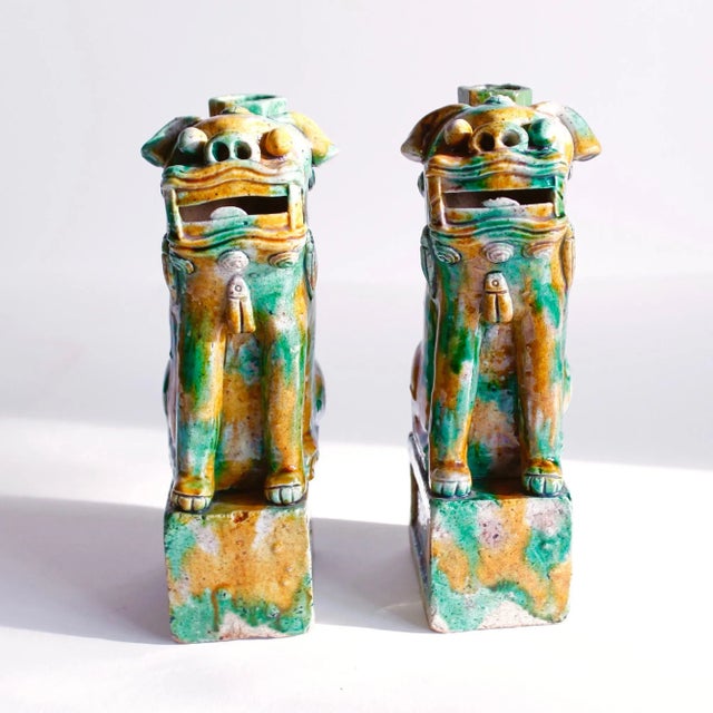 Kangxi Sancai Glazed Biscuit Chinese Foo Dogs - a Pair For Sale - Image 12 of 13