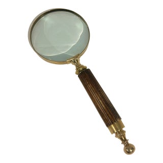 Vintage Oversized Solid Brass & Turned Wood 11”Library Magnifying Glass Desk Accessory For Sale