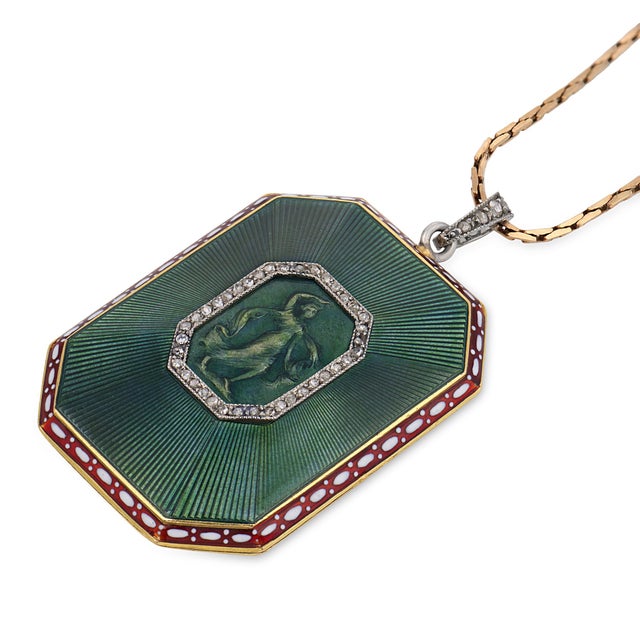 Early 20th Century Tiffany & Co. Edwardian Diamond Guilloche Enamel 18k Gold Watch Pendant Necklace For Sale In Los Angeles - Image 6 of 7