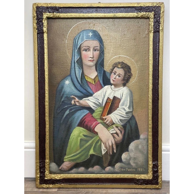 Art Deco Large Religious Oil Painting the Icon of Madonna Del Popolo C1931 For Sale - Image 3 of 11