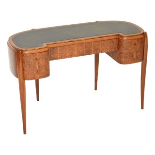 Art Deco Amboyna and Inlaid Satin Wood Desk with Leather Top, 1930s For Sale