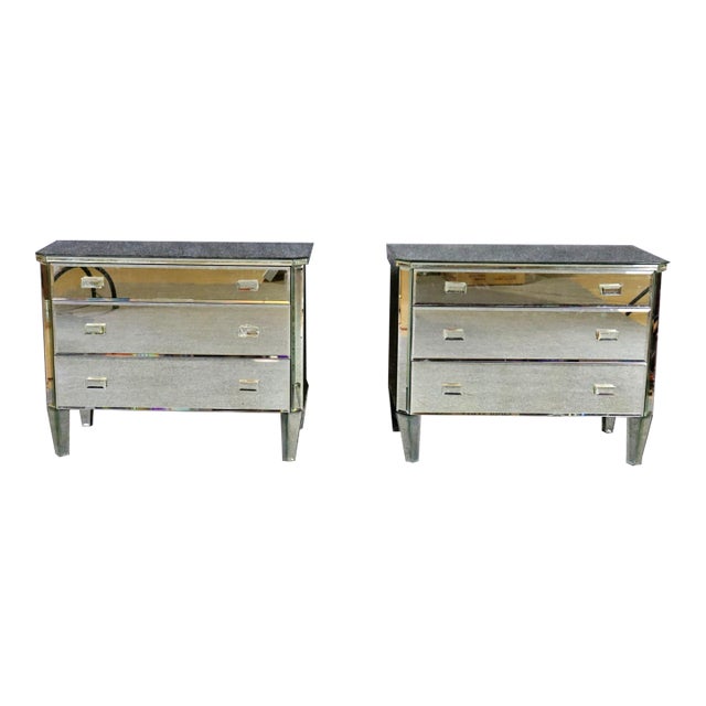 Pair of Glamorous Mirrored Hollywood Regency Style Commodes Nightstands For Sale