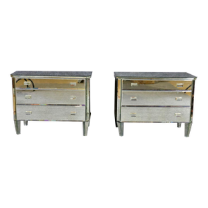 Pair of Glamorous Mirrored Hollywood Regency Style Commodes Nightstands