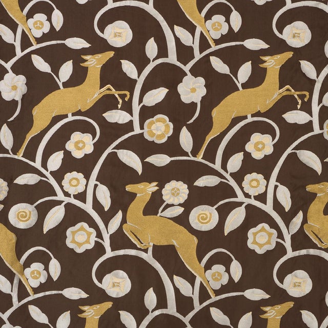 SAMPLE - Schumacher Les Gazelles Au Bois Fabric In Chocolate For Sale