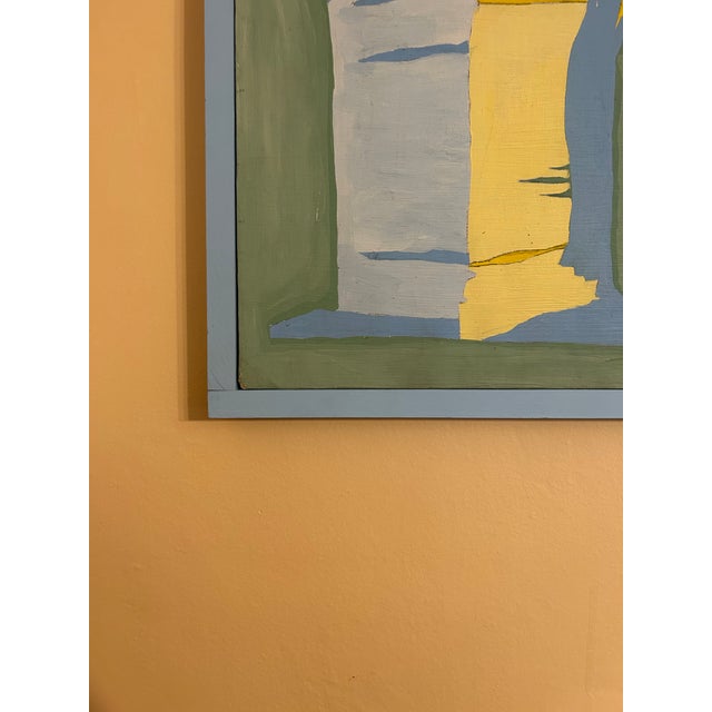 Textile Vintage Abstract Architectural Modern Painting Signed by Carlson For Sale - Image 7 of 8