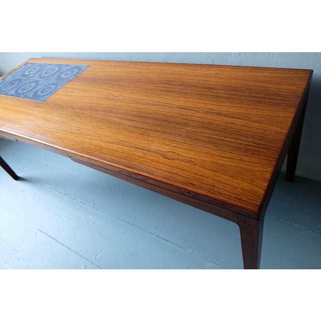 Rosewood Coffee Table with Blue Ceramic Tiles, Denmark, 1960s For Sale - Image 6 of 15