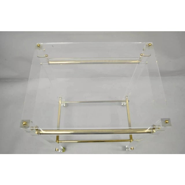 Plastic Vintage Mid Century Modern Lucite & Brass Rolling Bar Cart Tall Side Table For Sale - Image 7 of 12