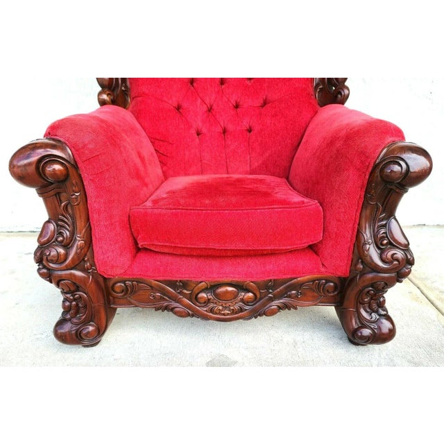 Red Large Asian Chinoiserie Carved Rosewood Armchair For Sale - Image 8 of 12