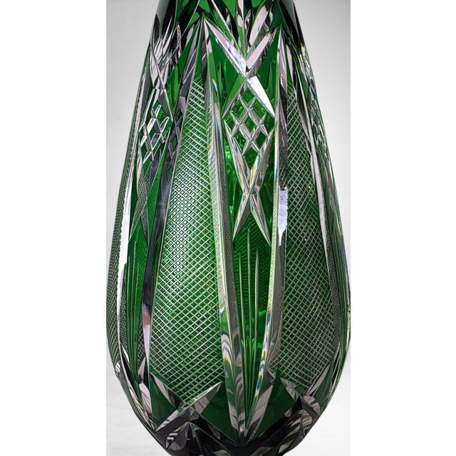 Bohemian Biedermeier Style Cut and Polished Green Crystal Vase For Sale - Image 11 of 18