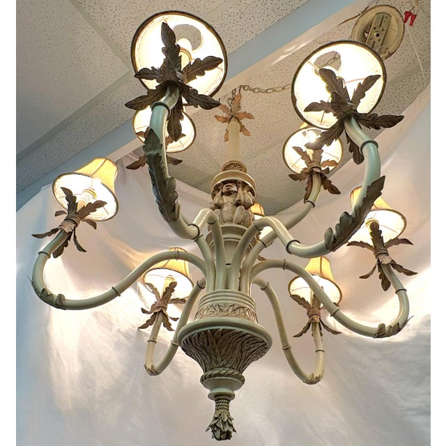 Vintage 9-Light Coastal Chinoiserie Style Monkey Chandelier With Rawhide Shades For Sale - Image 14 of 18