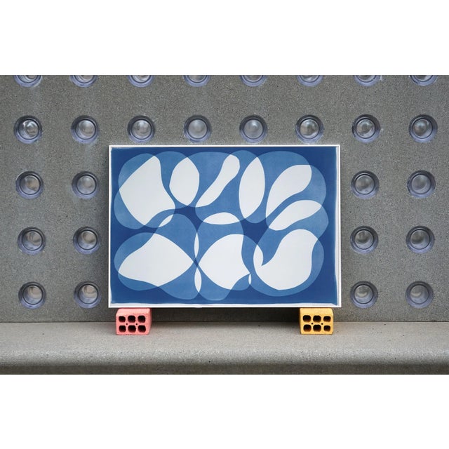 Blue 2022, Handmade Monotype in Blue Tones, Minimalistic Style of "Blue Beaded Bracelet", Cyanotype Print on Watercolor Paper by Kind of Cyan For Sale - Image 8 of 9