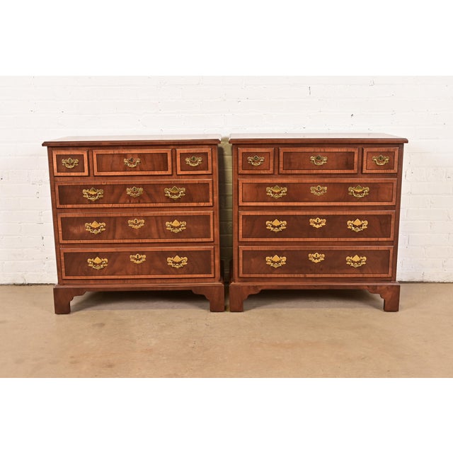Henredon Georgian Banded Mahogany and Burl Wood Chest of Drawers, Newly Refinished For Sale - Image 17 of 18