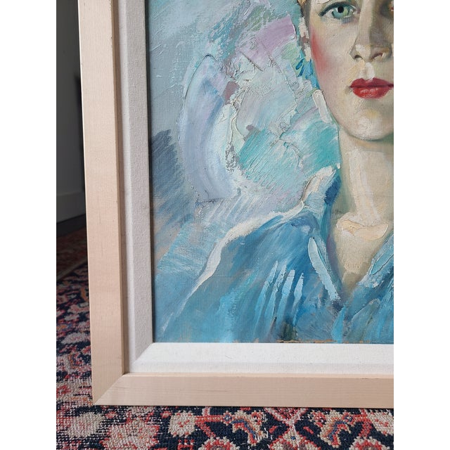 Robert Falcucci Mid-Century 1950s Oil Painting Portrait of a Woman For Sale - Image 12 of 15