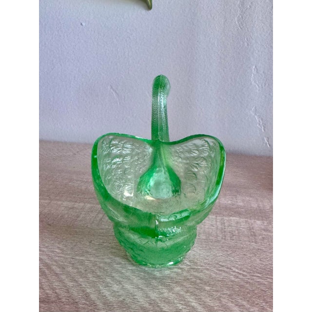 1930s Vintage Fenton Art Green Glass Swan Candy Dish Bowl For Sale - Image 5 of 9