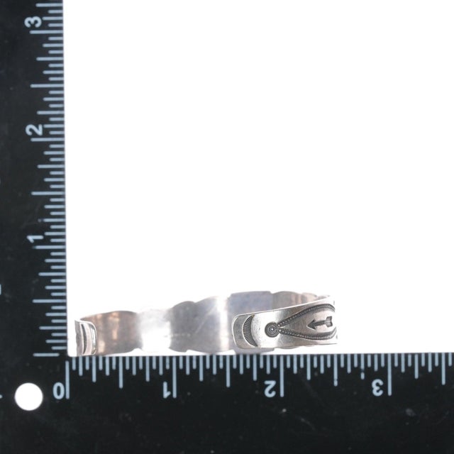 Silver 6.25" 1930's Navajo ingot silver turquoise cuff bracelet with amazing stampwork For Sale - Image 8 of 10