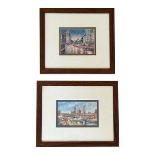 Framed Prints of Architectural City Views of Providence, Rhode Island, a Pair For Sale
