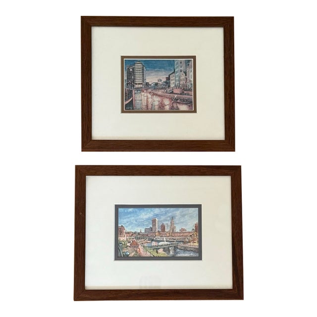 Framed Prints of Architectural City Views of Providence, Rhode Island, a Pair For Sale