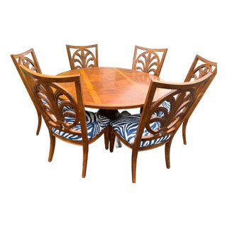 Century Furniture Coastal Round (60 Inch) Dining Table and 6 Chairs- On Caster Wheels For Sale