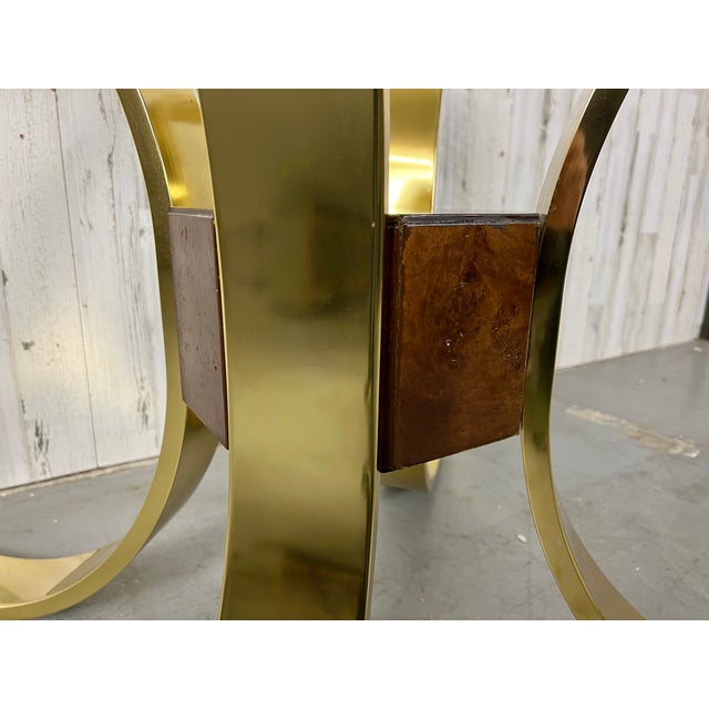 1980s Mastercraft Style Brass, Burl, & Smoked Glass Dining Table For Sale - Image 10 of 13