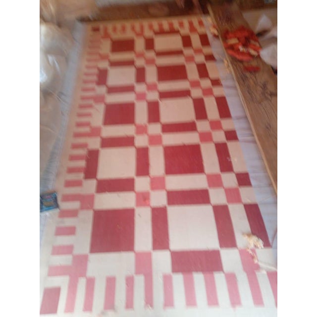 Handwoven Cotton Area Rug, Natural Vegetable Dyed, Cream and Red Geometric Dhurrie - 6'x9' For Sale - Image 11 of 11