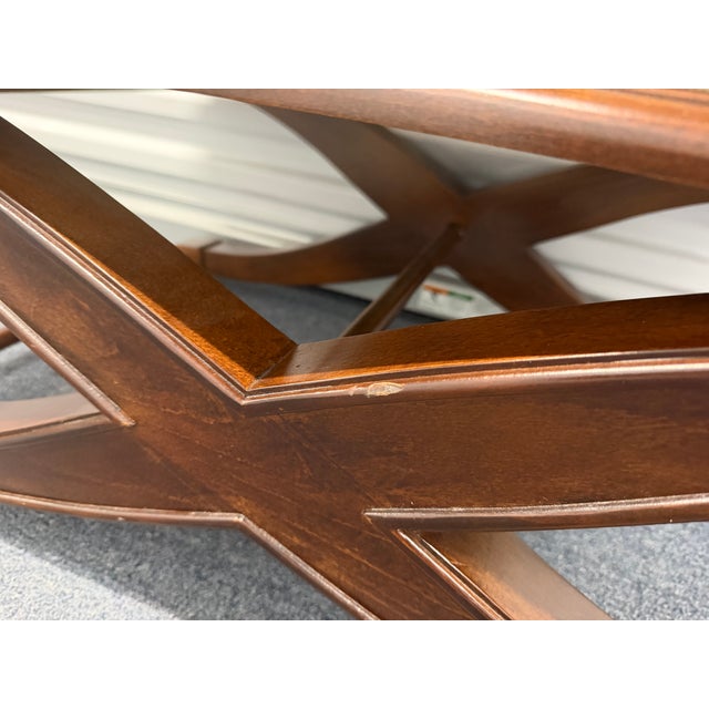 Vintage X-Form Upholstered Ottomans With Nailhead Trim, Pair For Sale - Image 14 of 14
