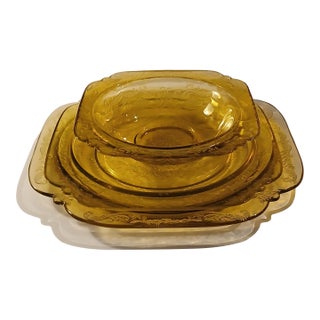 1930s Federal Amber Madrid Pattern 3 Piece Set For Sale