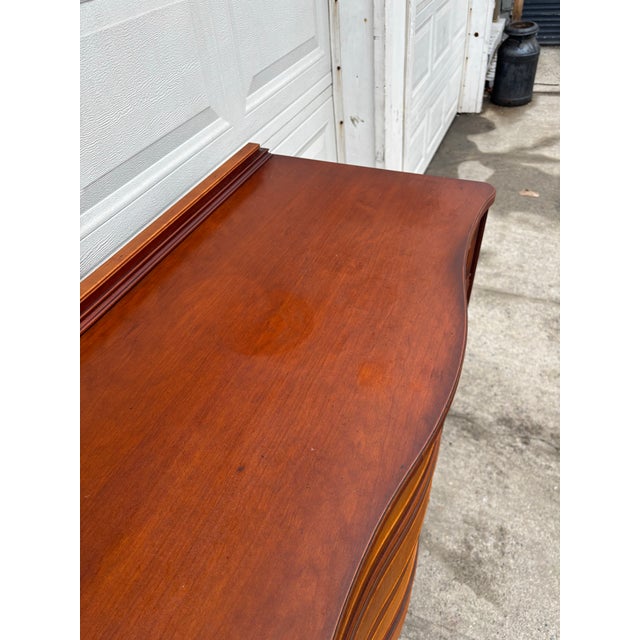 Antique Colonial Revival Serpentine Chest of Drawers, 1920s American Cherry & Maple Dresser, Vintage Curved Front Bedroom Furniture, Wood For Sale - Image 9 of 12