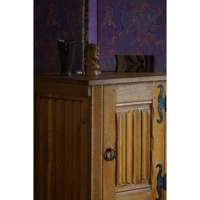 Brown Scandinavian Narrow Oak Cabinet, 1950s For Sale - Image 8 of 17